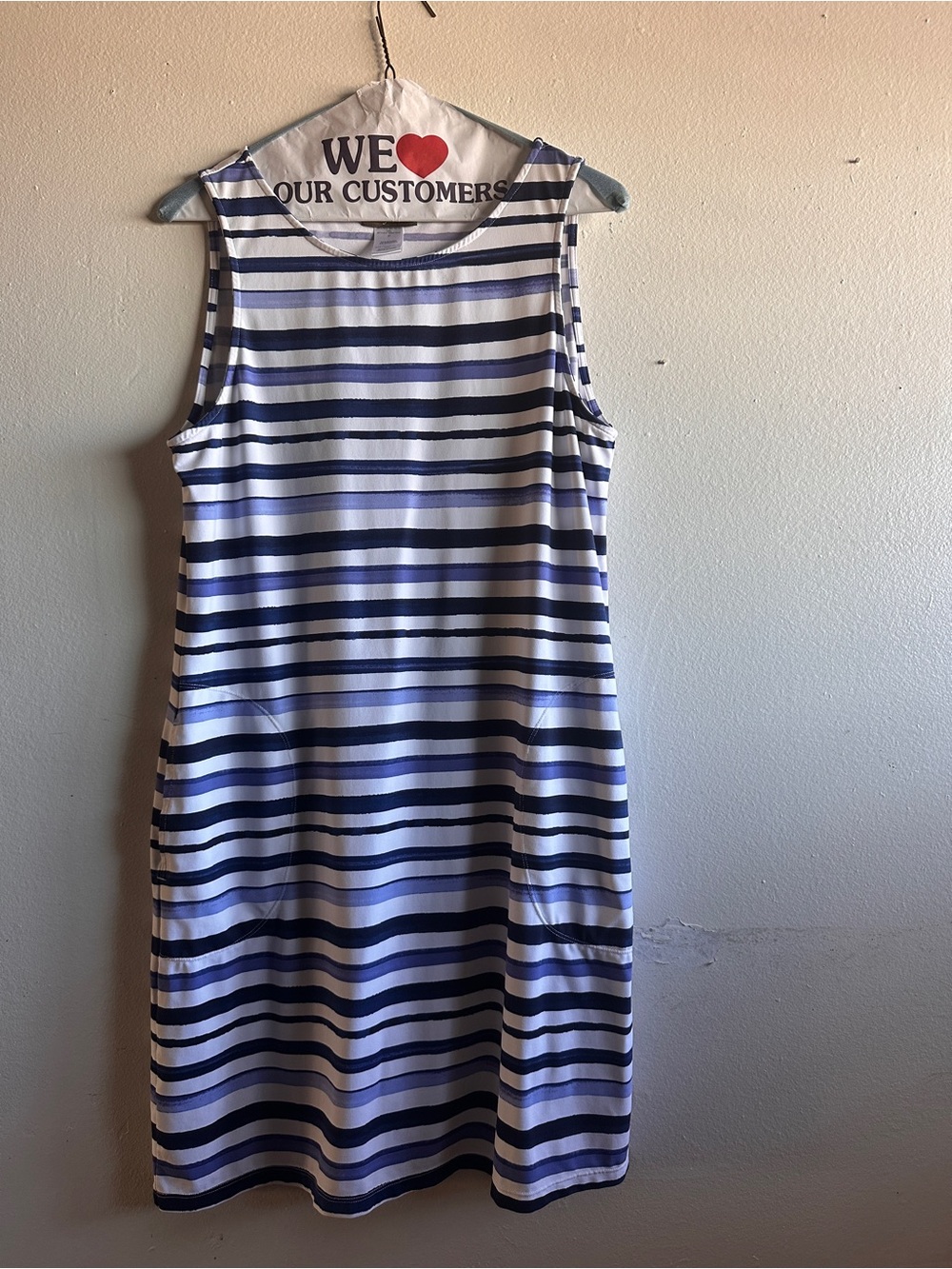 Tommy Bahama Navy and White Striped Sleeveless Beach Summer Shift Dress Size M